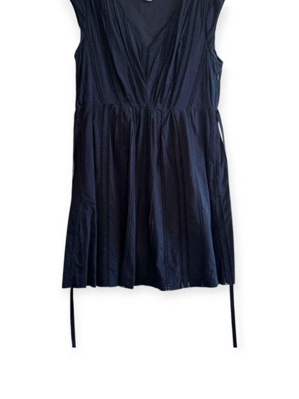 J.Crew Shelby Eyelet Dress Deep Navy Blue Size 12 V-Neck Cap Sleeve A-Line - Picture 14 of 16